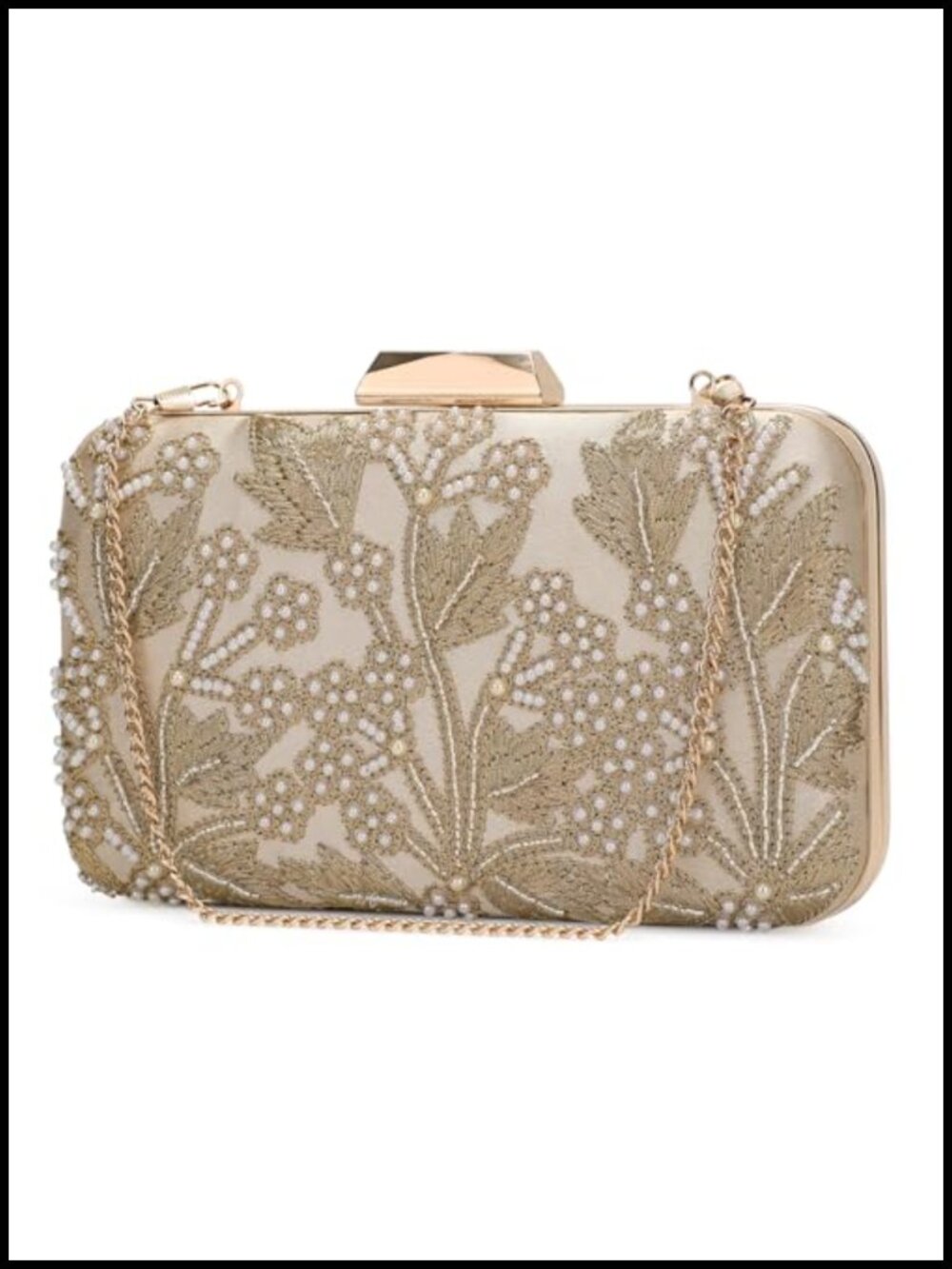 Beaded Evening Clutch Purse with Pearl Detailing, Art Deco Floral Design,